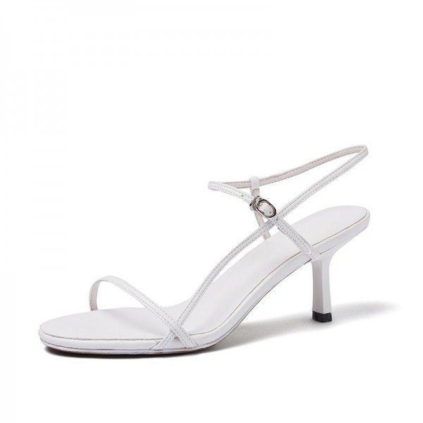 Chic sandal women's summer 2019 new thin heel leather simple thin toe web celebrity the same high-heeled shoes size 43