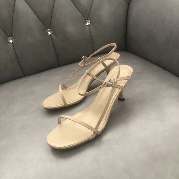 Chic sandal women's summer 2019 new thin heel leather simple thin toe web celebrity the same high-heeled shoes size 43