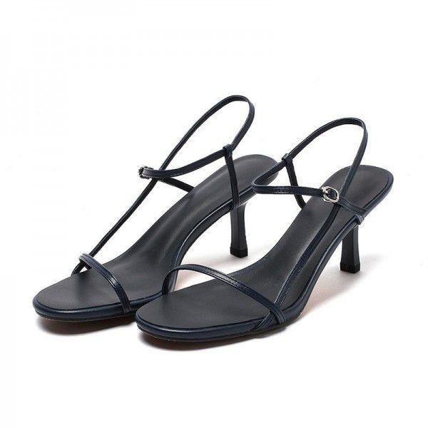 Chic sandal women's summer 2019 new thin heel leather simple thin toe web celebrity the same high-heeled shoes size 43