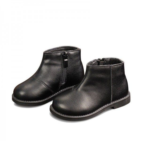 New autumn/winter 2020 children's leather boots boys and girls Korean version of black ankle boots baby soft leather boots with velvet