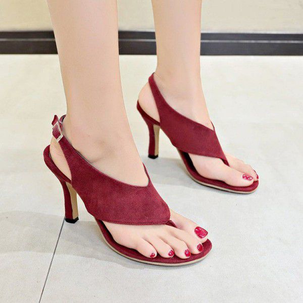 European and American sandals, women's summer high heels, new style, thin heel, one word, buckle, clip toe, high heels, large size, popular in foreign trade
