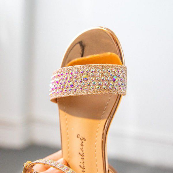 2020 children's shoes summer new girls' ROMAN SANDALS Korean girls fashion Rhinestone small high heels Princess sandals trend
