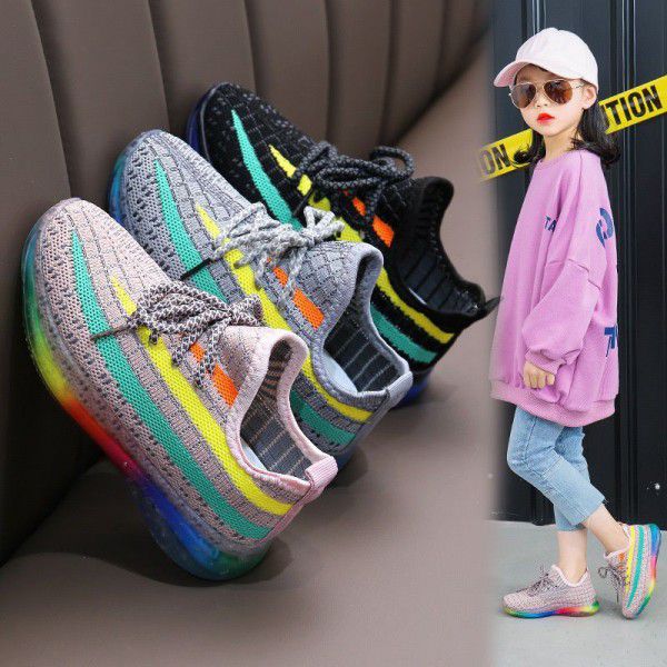 Children's flying knitting sneakers 2020 new spring and summer boys and girls coconut shoes baby mesh breathable dad shoes
