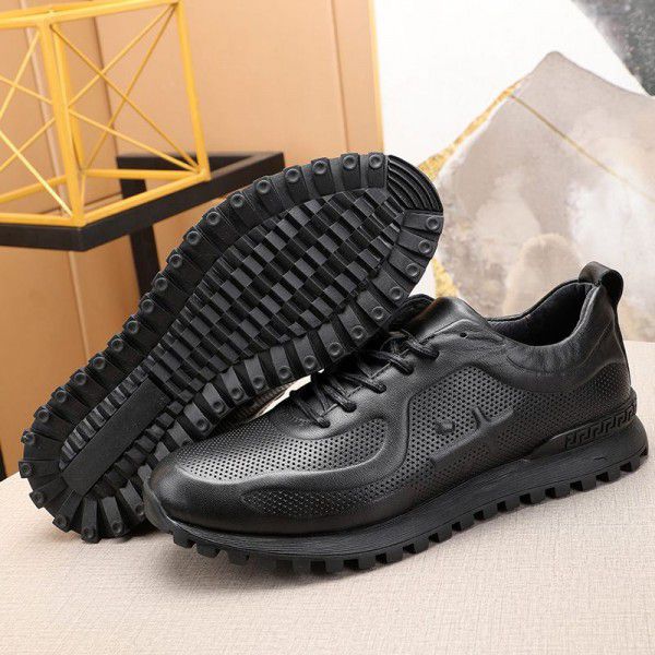 Sports and leisure shoes, men's genuine leather, spring and autumn new all cowhide men's shoes, trendy and versatile, breathable soft sole running leather shoes 