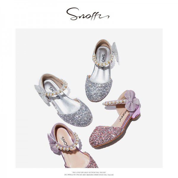 Spring New Children's Little High Heels Children's Girls' Fashionable Crystal Shoes Soft Sole Single Shoes Fashion Princess Shoes Leather Shoes 