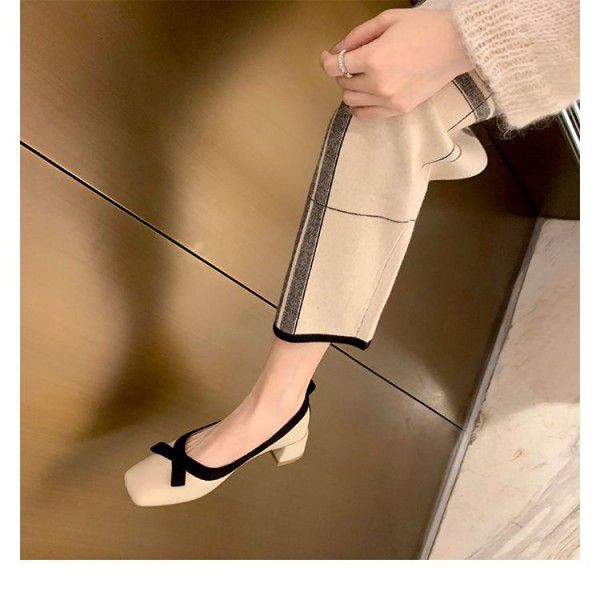 Single Shoe Women's Thick Heel Shallow Mouth Spring and Autumn New Mid Heel High Heels French Square Head Small Fragrant Genuine Leather Mary Jane Women's Shoes 