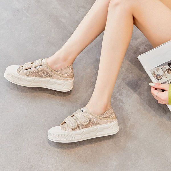 New casual double wear breathable flat bottomed women's shoes with Velcro mesh shoes 