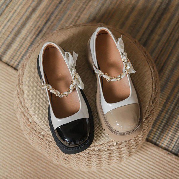 Small leather shoes for women in spring and summer, round toe thick soles, Mary Jane women's shoes, French style, small fragrance, high heels, versatile single shoes, light 