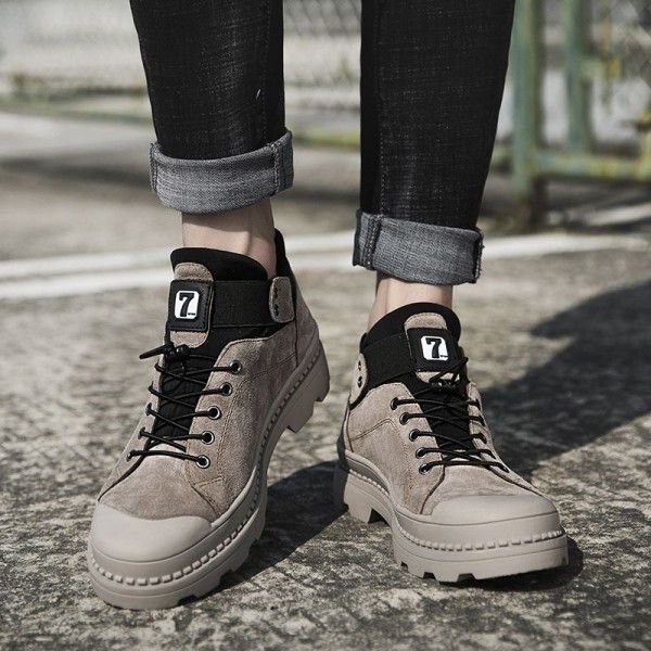 Autumn and winter plush warm Martin boots for men's business leather shoes, high top cotton boots 