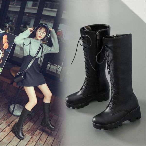 Lace up thick sole red oversized boots 