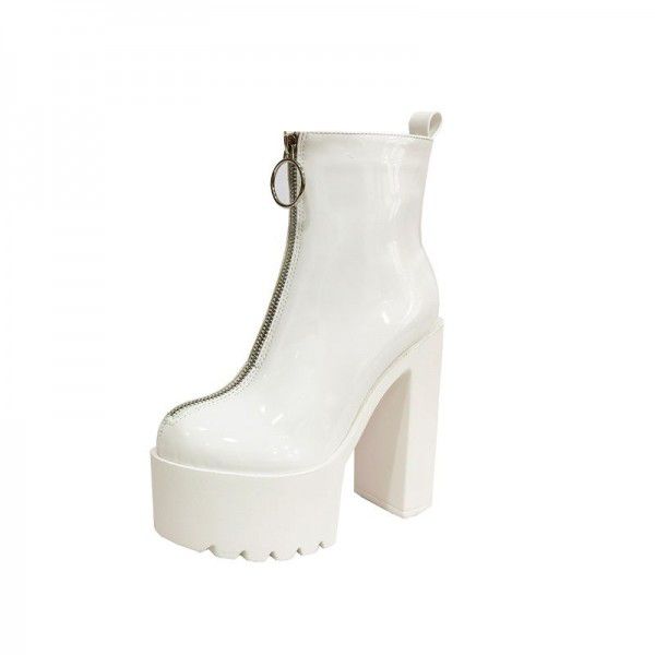 Lacquer leather super high heels women's autumn and winter short boots in large size 