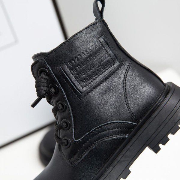 Girls' Martin Boots Leather Autumn and Winter British Leisure Boys' Single Boots Middle and Big Children's Cotton Boots 