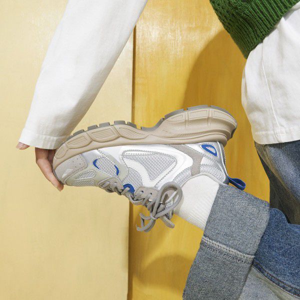 New Fashion Casual Sports Shoes Women's Lightweight Versatile Thick Sole Genuine Leather Dad Shoes Breathable Single Shoes 