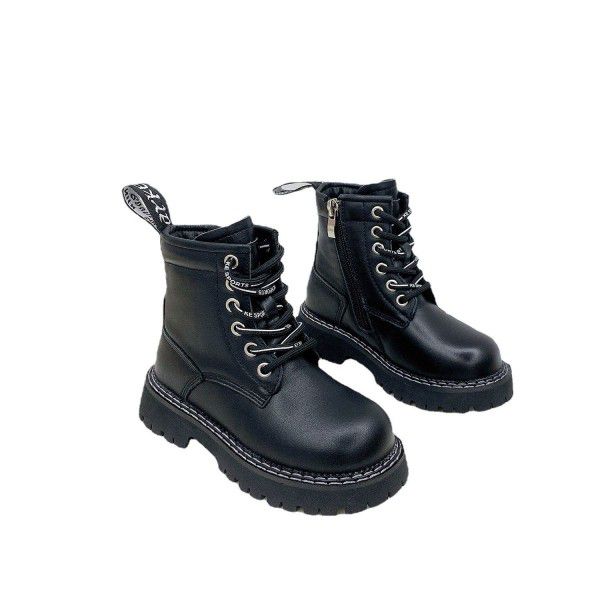 Children's genuine leather Martin boots, winter new children's shoes, boys' cowhide short boots, girls' plush two cotton boots 
