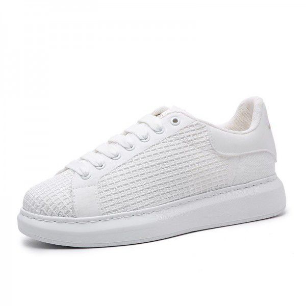 Breathable hollow out small white shoes for men's spring new thick soles, elevated sports couple shoes, casual women's shoes 