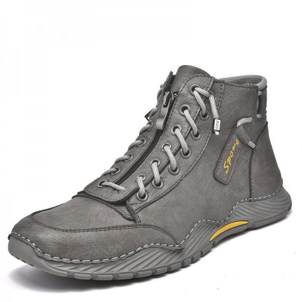 Autumn and Winter New Men's High Top Martin Boots Fashion Zipper Men's Boots Outdoor Casual Large Size Work Boots Men's 