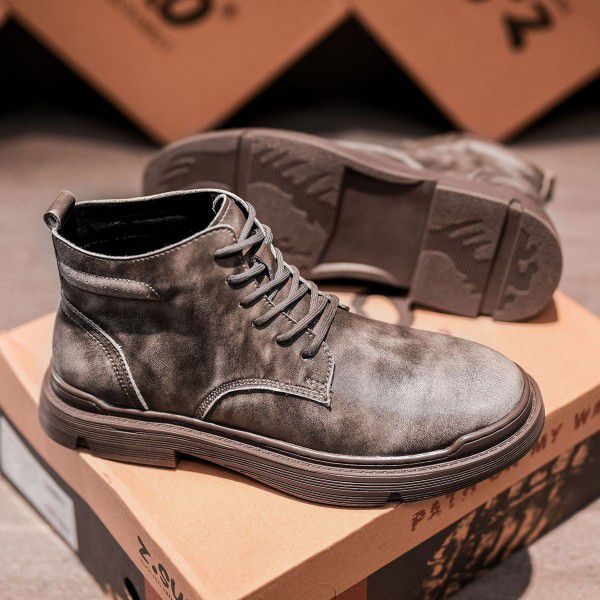 Men's Martin Boots Autumn and Winter New Breathable Medium Work Suit Military Boots British Fashion High Top Shoes and Boots Trend 