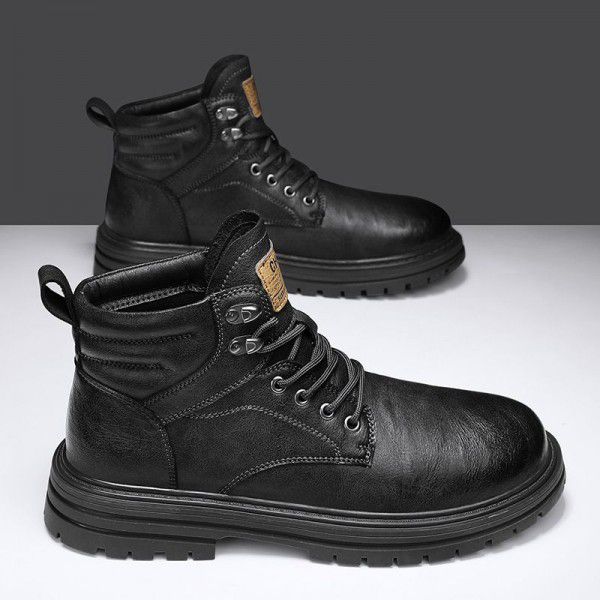 Martin Boots Men's Autumn and Winter High Top British Style Casual Leather Shoes Men's Short Boots New Versatile Trend in Work Wear Boots 
