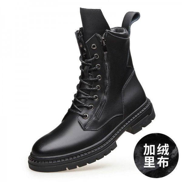 Fashion Trend Men's Martin Boots Casual Lace up Side Zipper Military Boots High cut Genuine Leather Round Toe Roman Style Men's Boots 