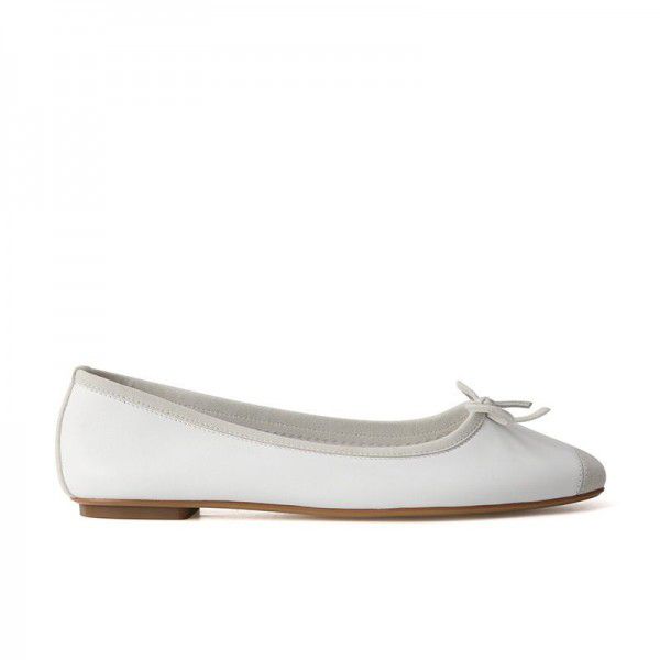 French sheepskin square toe bow thick heeled ballet shoes for women's singles 