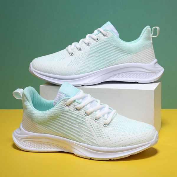 Spring New Women's Shoes Flyknit Mesh Sports Shoes Women's Breathable, Casual, Lightweight, Soft Sole, Anti slip Running Shoes 