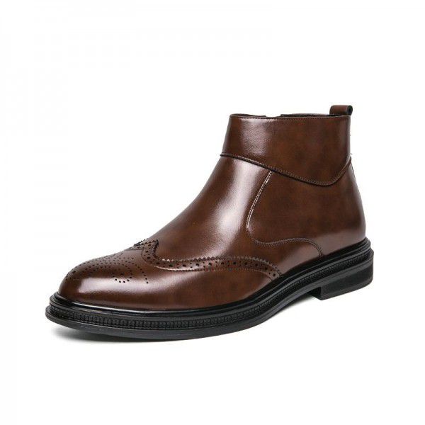 High top leather shoes, autumn and winter new vintage carved men's boots, block English high top shoes, Chelsea Martin boots 