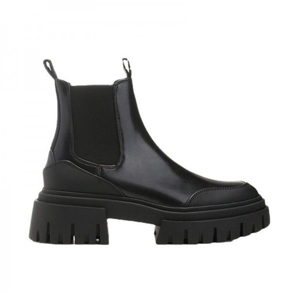 Autumn and Winter New Women's Shoes Black Round Head Thick Sole Dark Gear Shoes Chelsea boot High Heel Martin Boots 