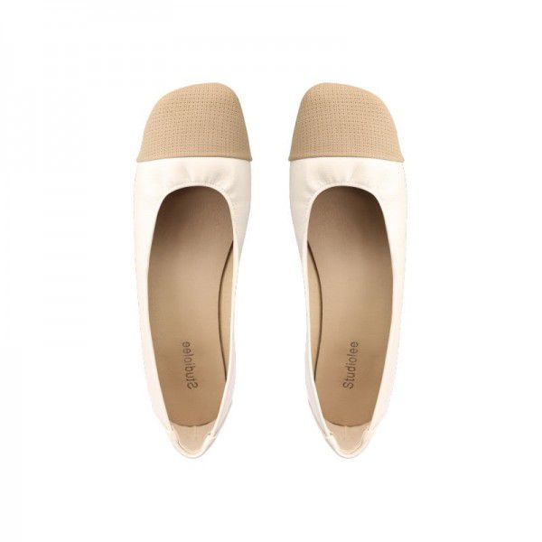 Soft soled thick heeled small fragrant style color matching light cut versatile flat sole single shoes for women in summer 