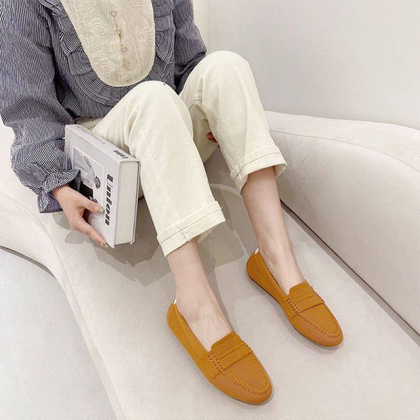 New round toe single shoes for women, knitted and woven shoes for cross-border foreign trade, leisure and leisure, loafers, and bean shoes for women 