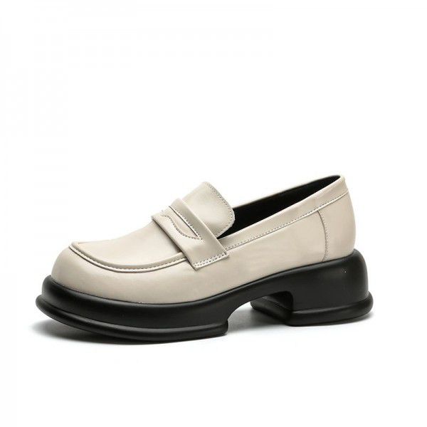 English style small leather shoes with thick heels and thick soles Slip-on shoe for women's autumn casual and versatile single shoes 