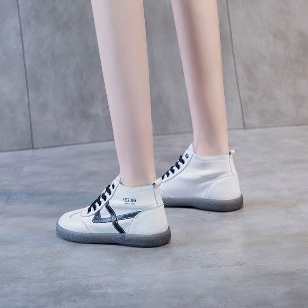 Spring New Genuine Leather Versatile Flat Bottom Sports Casual Board Shoes Cow Rib Small White Shoes 
