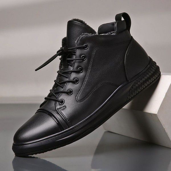 Autumn and winter high top plush insulated leather...