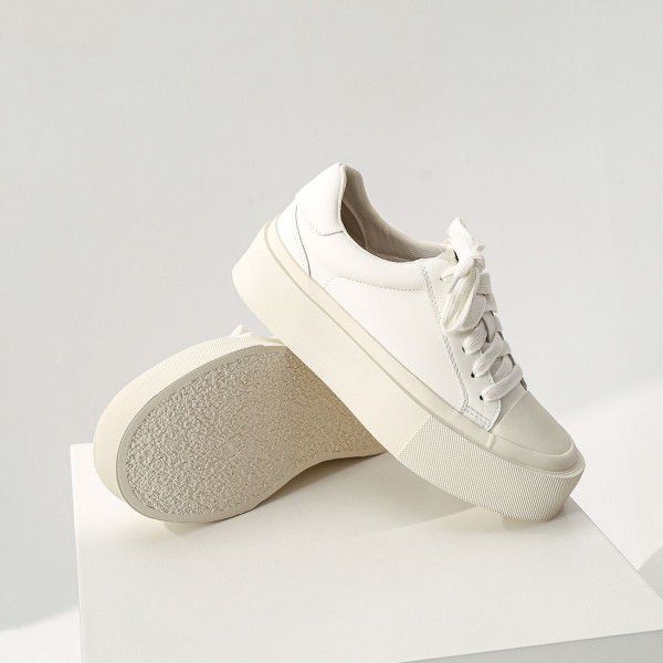Genuine leather small white shoes, thick soled biscuit shoes, new style shoes, versatile for children, summer students, taller, small casual board shoes 