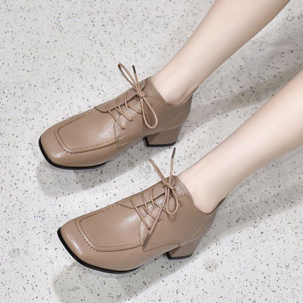 Martin boots, women's genuine leather ankle boots, autumn new thick heeled short boots, English style boots, medium heeled women's shoes, popular styles 