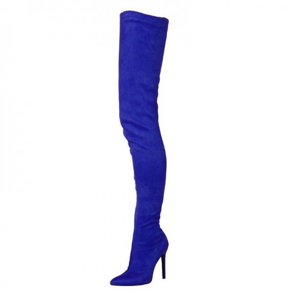 Lengthened slim leg boots, elastic suede pointed toe, sexy knee length boots for women 