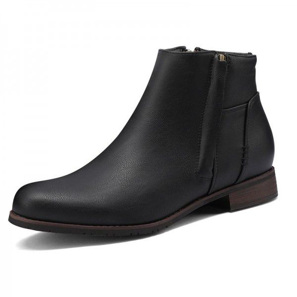 High top men's shoes British round toe leather shoes Men's daily casual leather short boots 