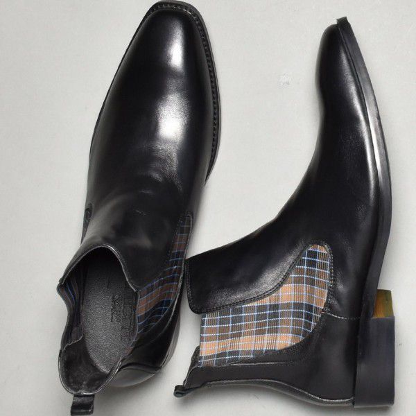New Men's True Fit Short Boots British Business High Grade Elastic Comfort Leather Pointed Cowhide Men's Leather Boots 