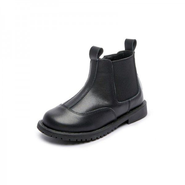 Children's boots, small boots, new autumn and winter girls' boots, top layer genuine leather short boots, Korean version black boys' leather boots 