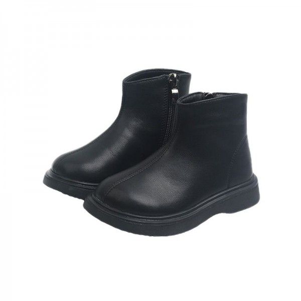 Spring and Autumn New Children's Leather Boots, Girls' Boots, Short Boots, Boys' Martin Boots, Baby Children's Velvet Two Cotton 