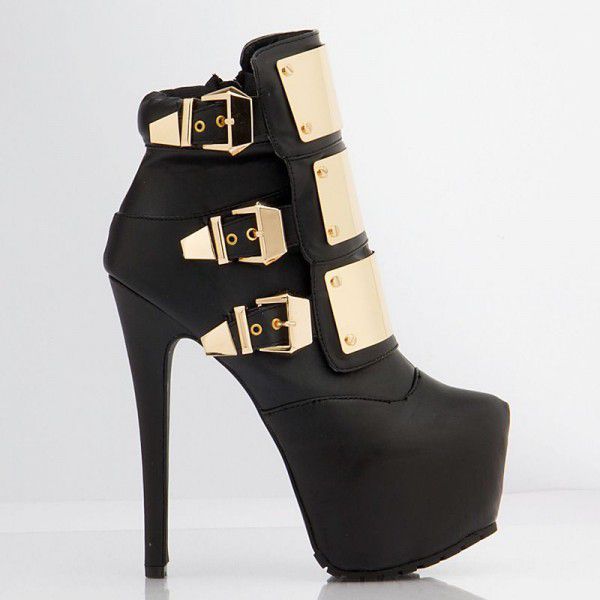 Short boots, spring and autumn, super high waterproof platform, high heels, shiny metal buckle, thin heels, camouflage color women's ankle boots 