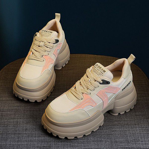 Thick soled spring new style sponge cake shoes for women's versatile and elevated sports casual shoes 