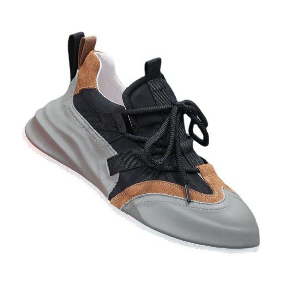 New Thick Sole Dad's Shoes Men's Ins Fashion Genuine Leather Sports Casual Shoes Korean Edition Fashion Color Matching Board Shoes 