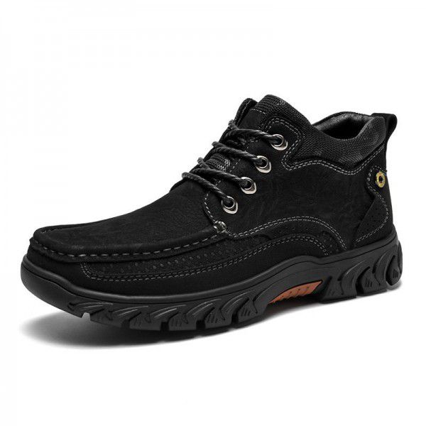 New men's leather boots, leather casual men's shoes, short boots, outdoor work boots, plush snow boots, cowhide top layer 
