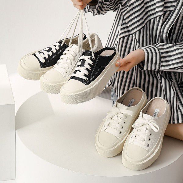 Genuine leather small white shoes, thick soled bis...