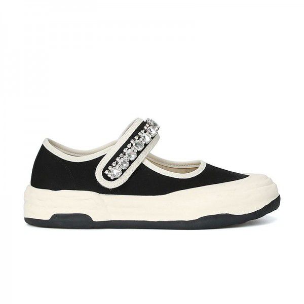 Water Diamond Casual Thick Sole Canvas Mary Jane Single Shoes Women's Board Shoes 