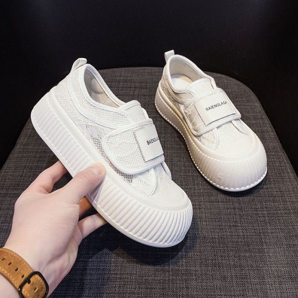 New Fisherman's Shoes Lace Mesh Thick Sole Biscuit Board Shoes Versatile for the Small and Casual Big Head Bread Shoes 