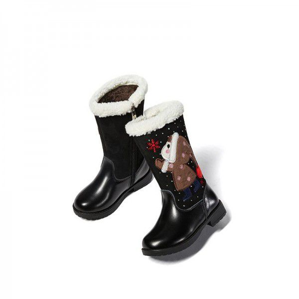Girls' boots, autumn and winter new cotton boots, snow boots, medium tube leather boots, children's boots, little princess leather boots 