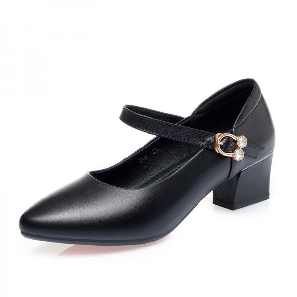 Spring and Autumn New Korean Version Medium Heel Shallow Mouth Work Shoes Flat Heel Thick Heel Red Wedding Shoes One Button Women's Single Shoes 