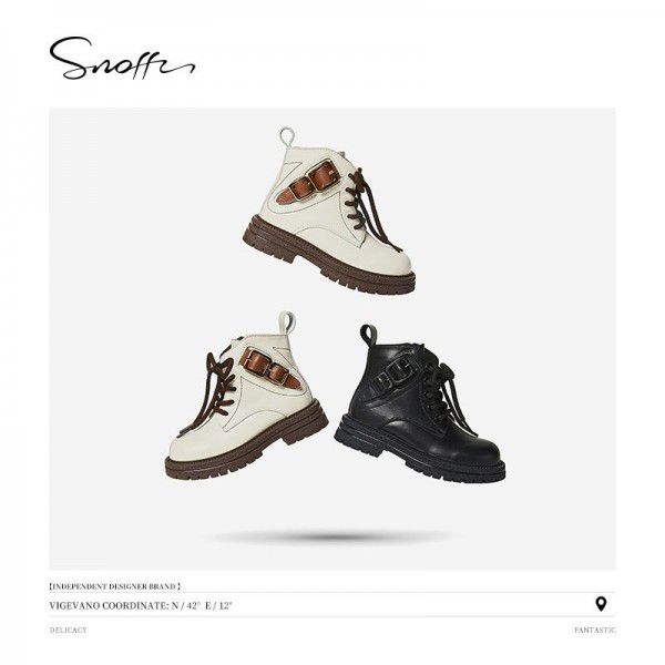 Girls' Leather Boots Spring and Autumn New Children's Martin Boots Fashion Soft Sole Black Short Boots 