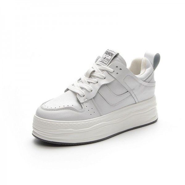 Genuine leather Forrest Gump single shoes for women with increased inner thickness and lace up small white shoes for women 